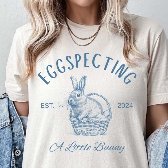 Eggspecting A Little Bunny TShirt, Happy Easter Day Tee Shirts - Picture 1 of 5